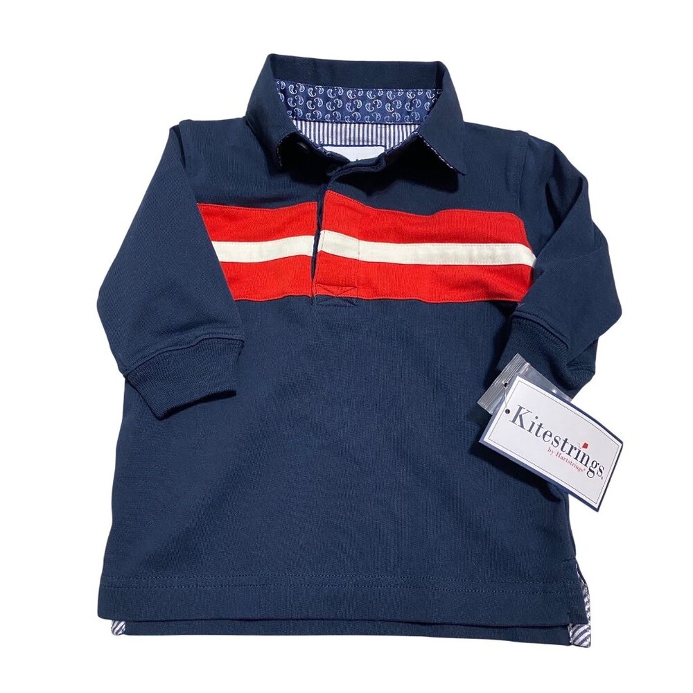 Kitestrings by Heartstrings navy red polo long sleeve shirt 6-9m NWT preppy baby
